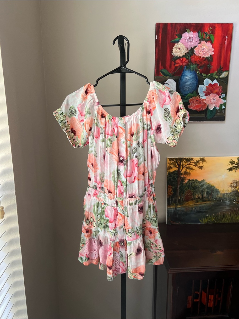 TAJ by Sabrina Crippa Pink and Peach Floral Off-Shoulder Dress
